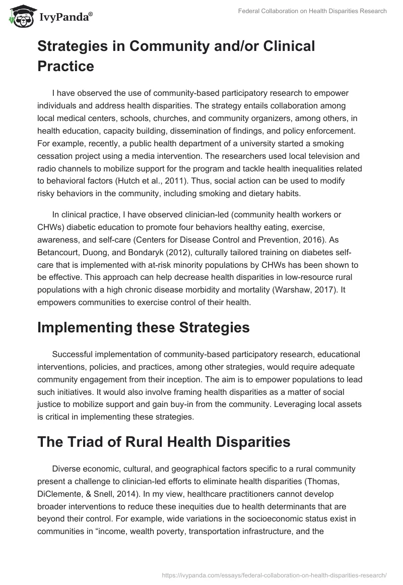 Federal Collaboration on Health Disparities Research. Page 2