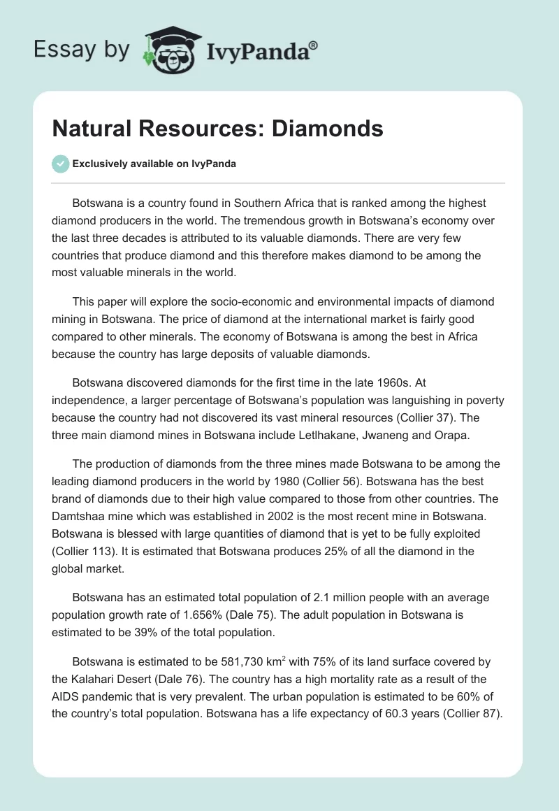 Natural Resources: Diamonds. Page 1