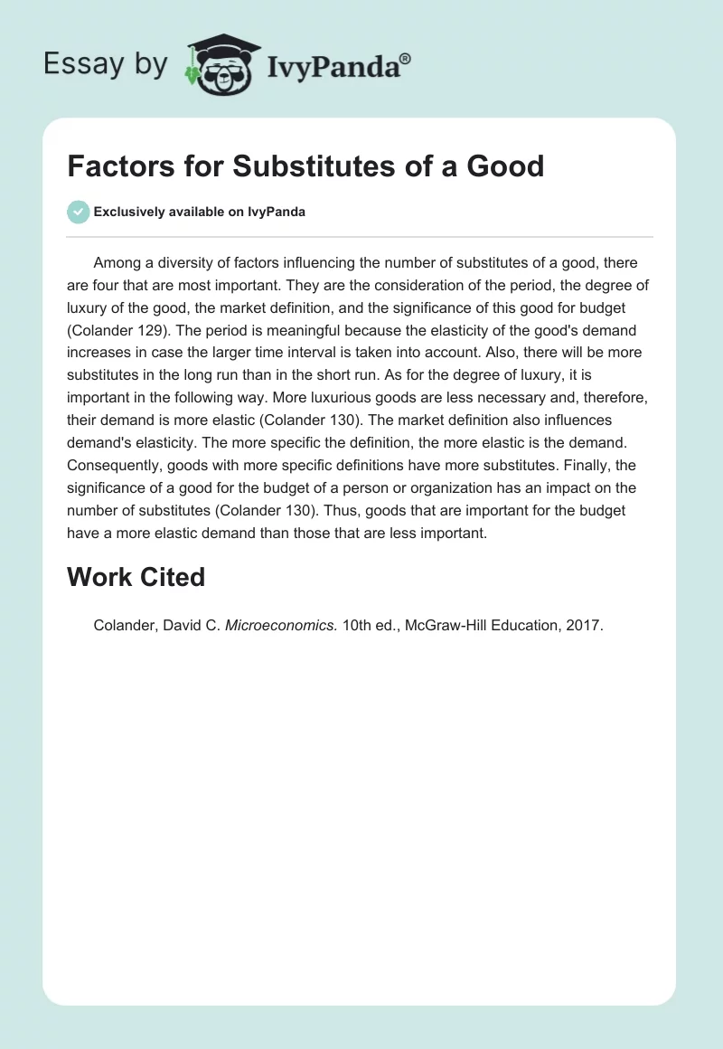 Factors for Substitutes of a Good. Page 1