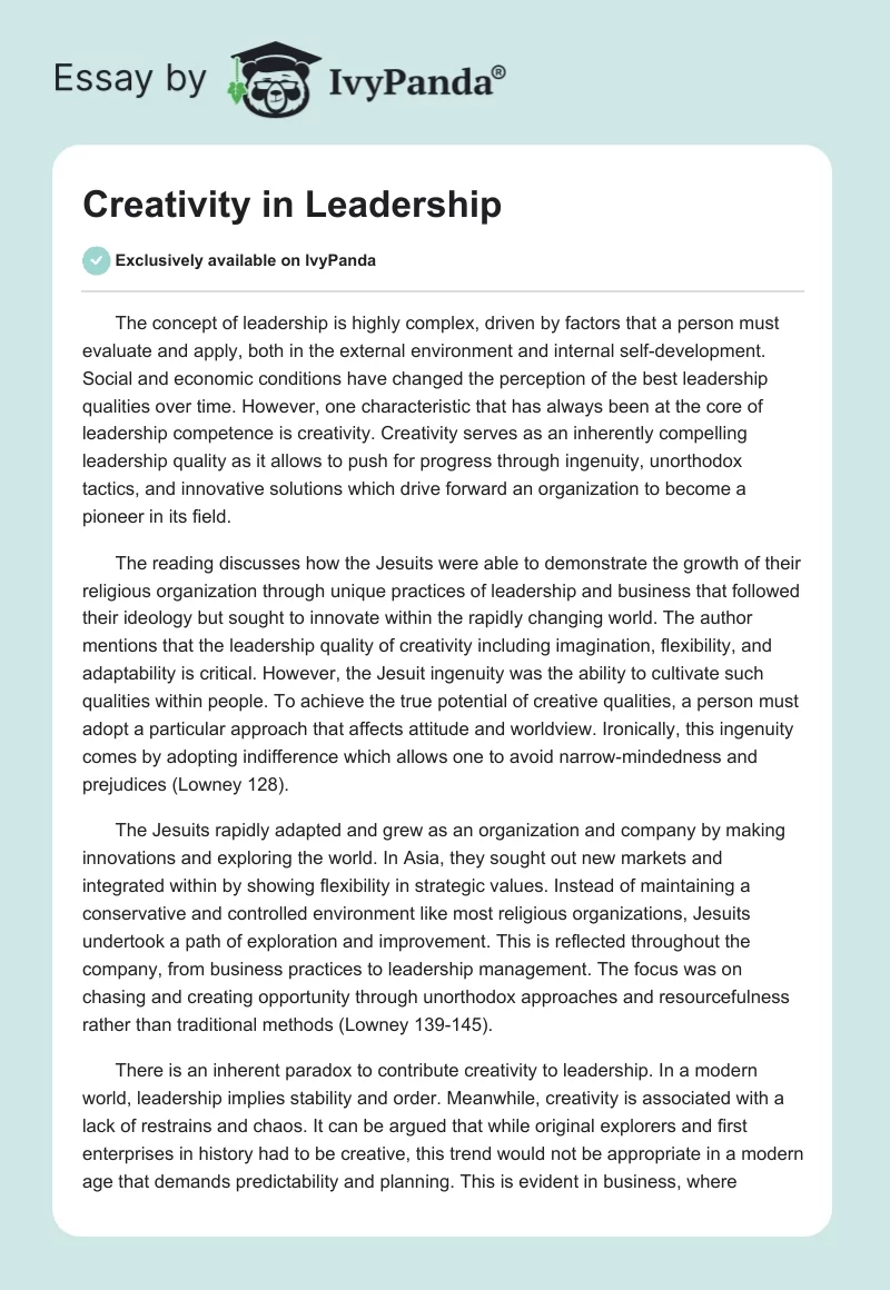 Creativity in Leadership. Page 1