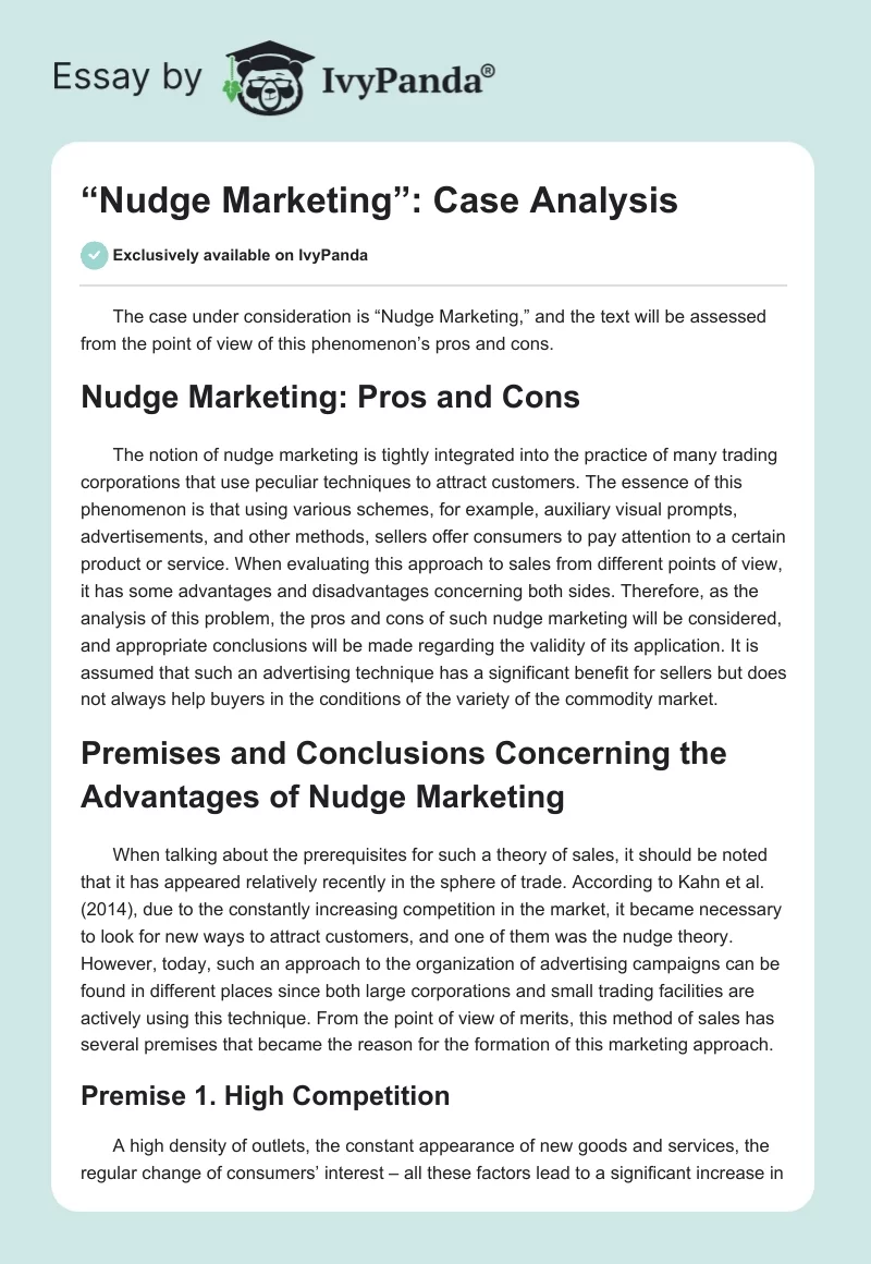 “Nudge Marketing”: Case Analysis. Page 1