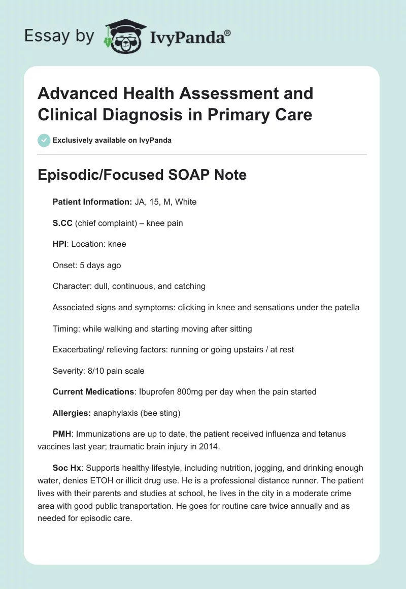 Advanced Health Assessment and Clinical Diagnosis in Primary Care. Page 1