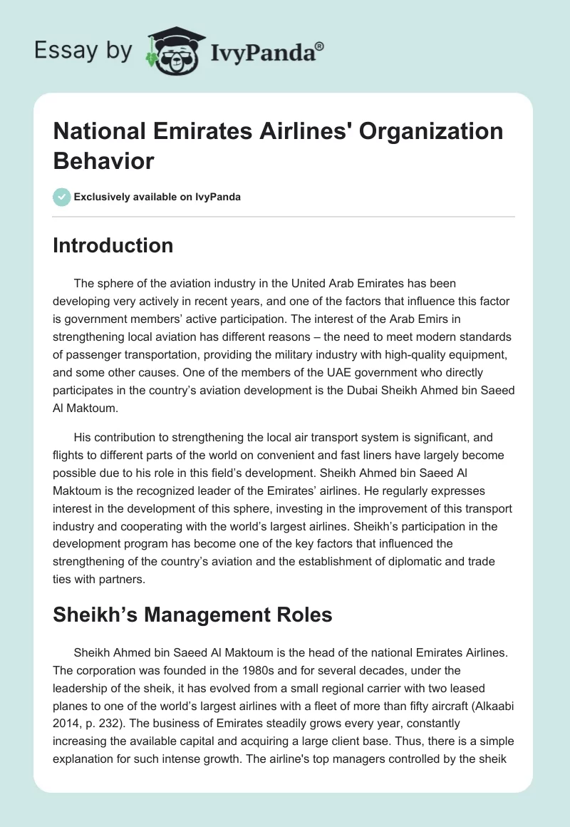 National Emirates Airlines' Organization Behavior. Page 1