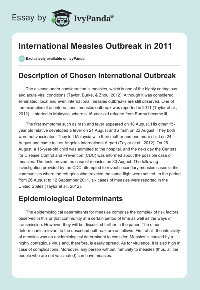 International Measles Outbreak in 2011. Page 1
