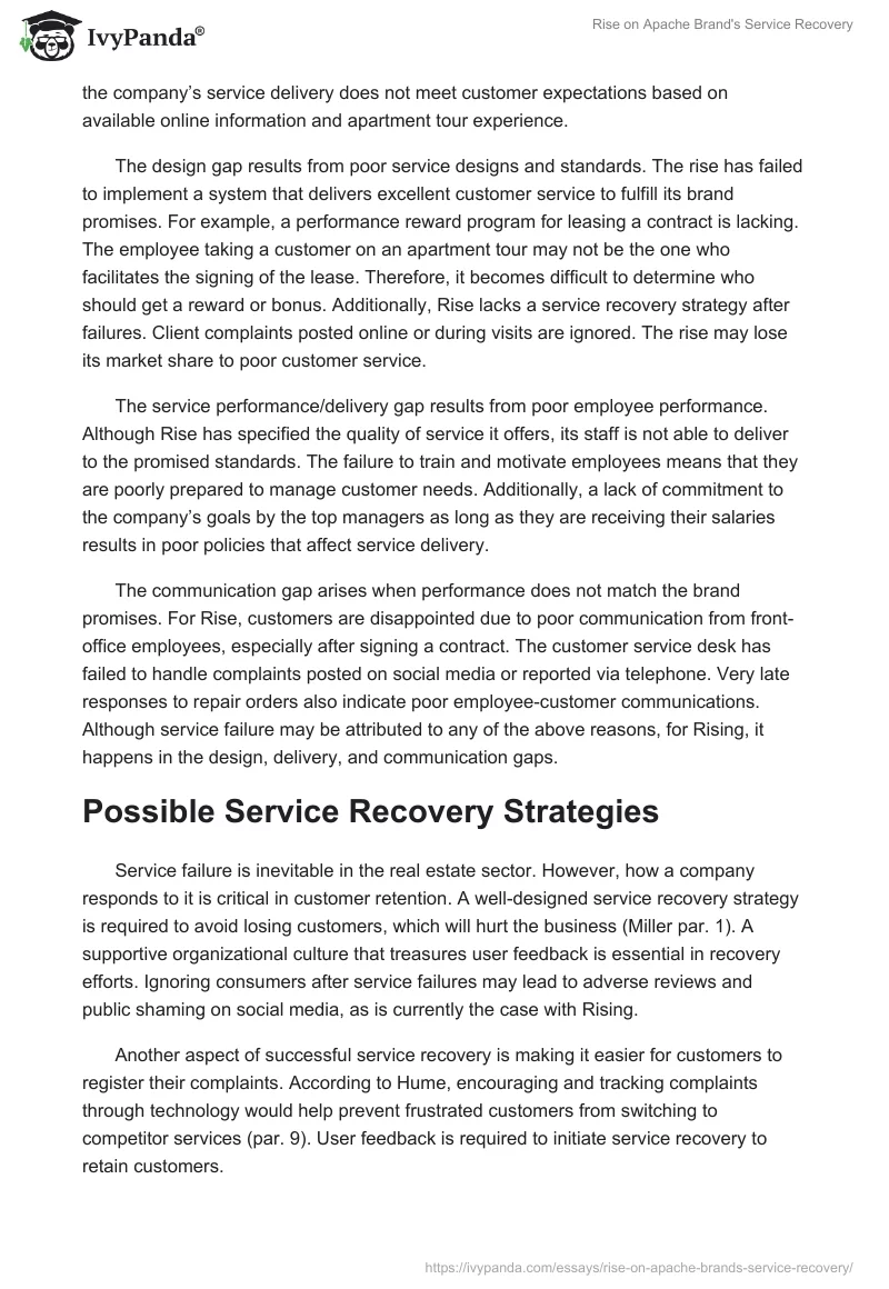 Rise on Apache Brand's Service Recovery. Page 3