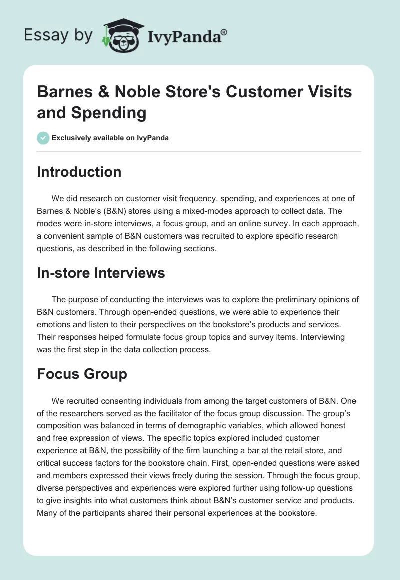 Barnes & Noble Store's Customer Visits and Spending. Page 1