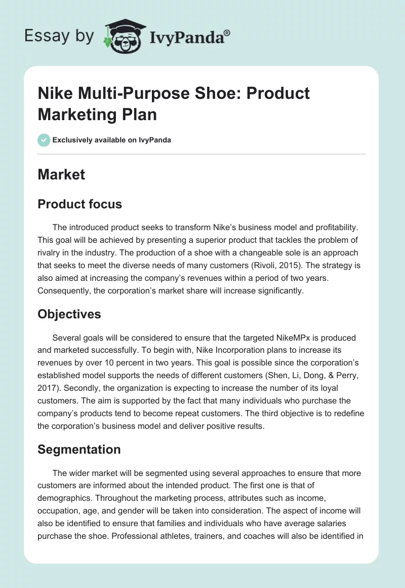 Nike Multi-Purpose Shoe: Product Marketing Plan. Page 1
