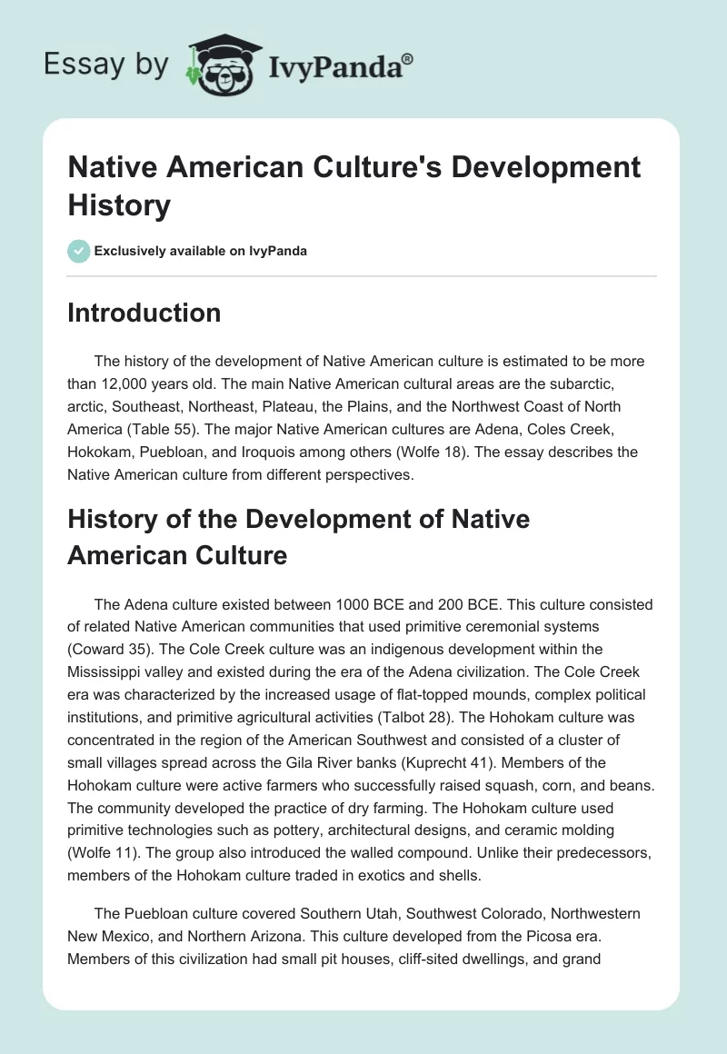Native American Culture's Development History. Page 1