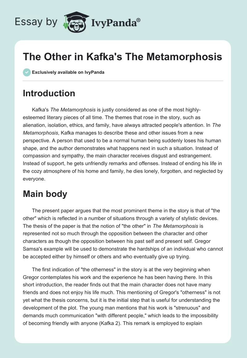 "The Other" in Kafka's "The Metamorphosis". Page 1