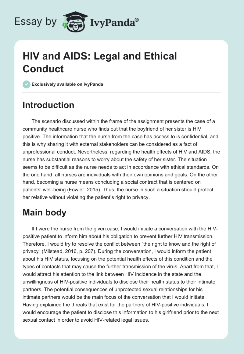 HIV and AIDS: Legal and Ethical Conduct. Page 1