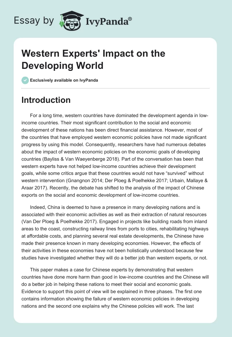 Western Experts' Impact on the Developing World. Page 1