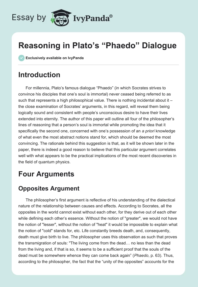 Reasoning in Plato’s “Phaedo” Dialogue. Page 1