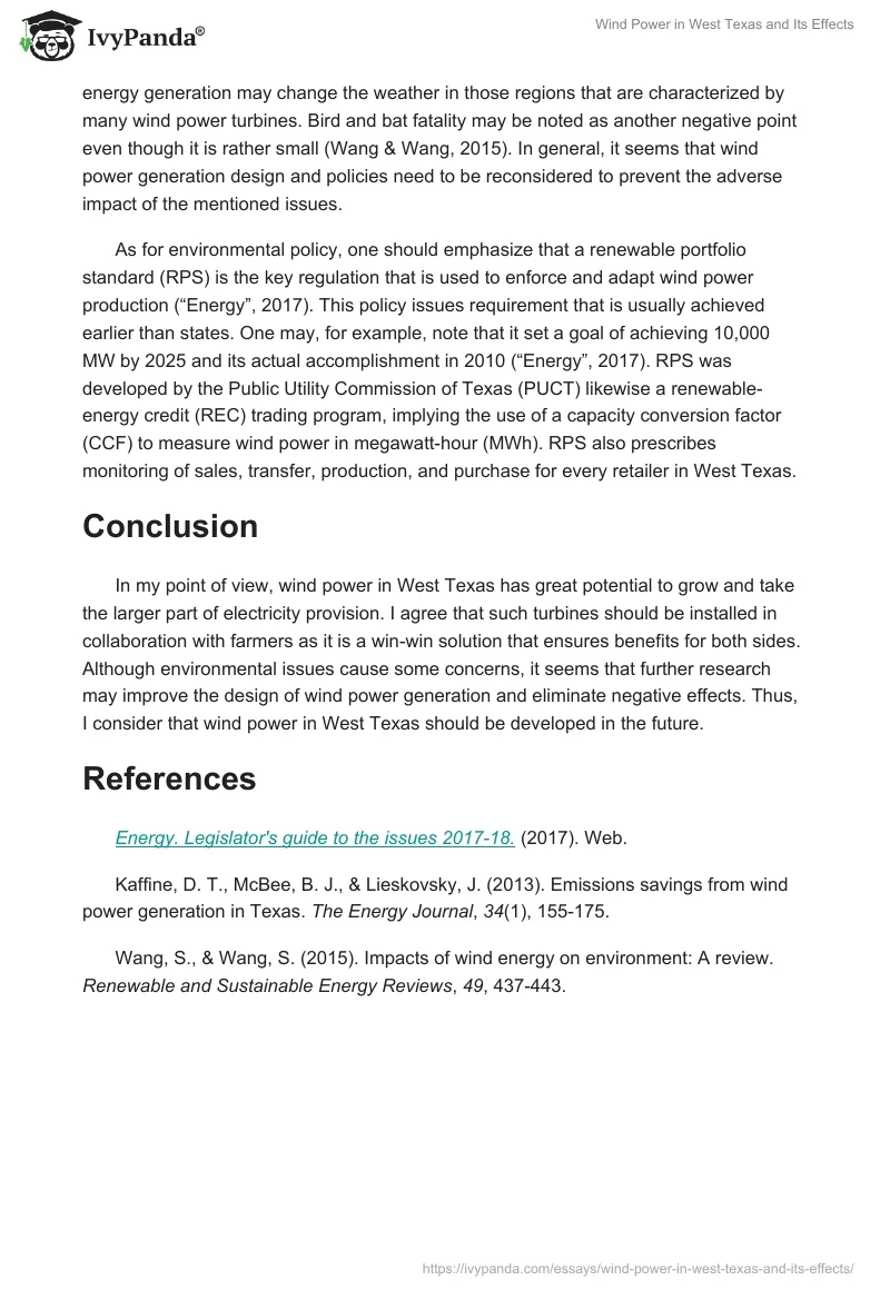 Wind Power in West Texas and Its Effects. Page 2