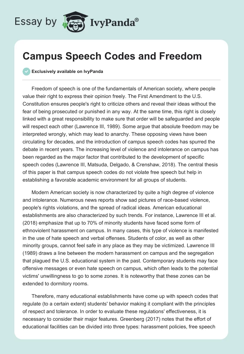 Campus Speech Codes and Freedom. Page 1