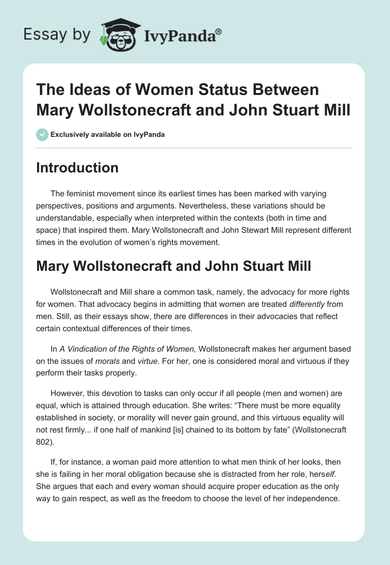 The Ideas of Women Status Between Mary Wollstonecraft and John Stuart Mill. Page 1