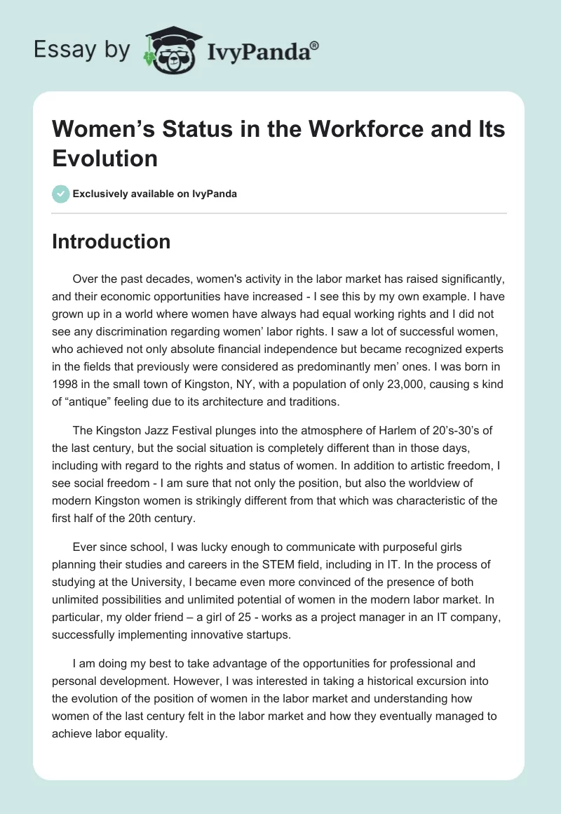 Women’s Status in the Workforce and Its Evolution. Page 1
