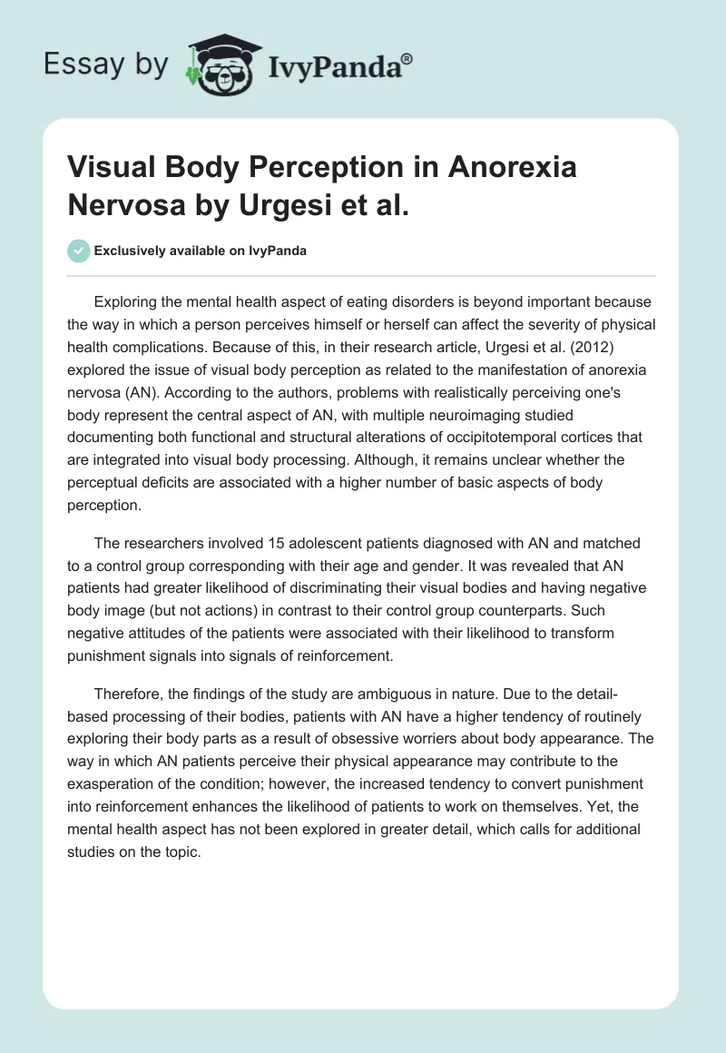 Visual Body Perception in Anorexia Nervosa by Urgesi et al.. Page 1
