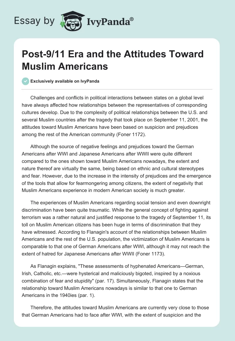Post-9/11 Era and the Attitudes Toward Muslim Americans. Page 1