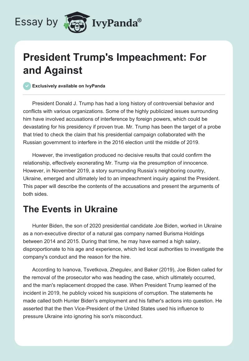 President Trump's Impeachment: For and Against. Page 1