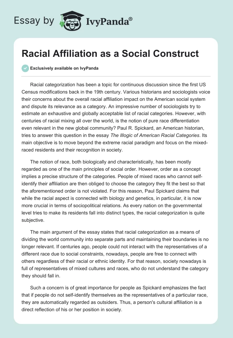 Racial Affiliation as a Social Construct. Page 1