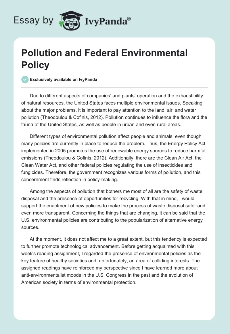 Pollution and Federal Environmental Policy. Page 1