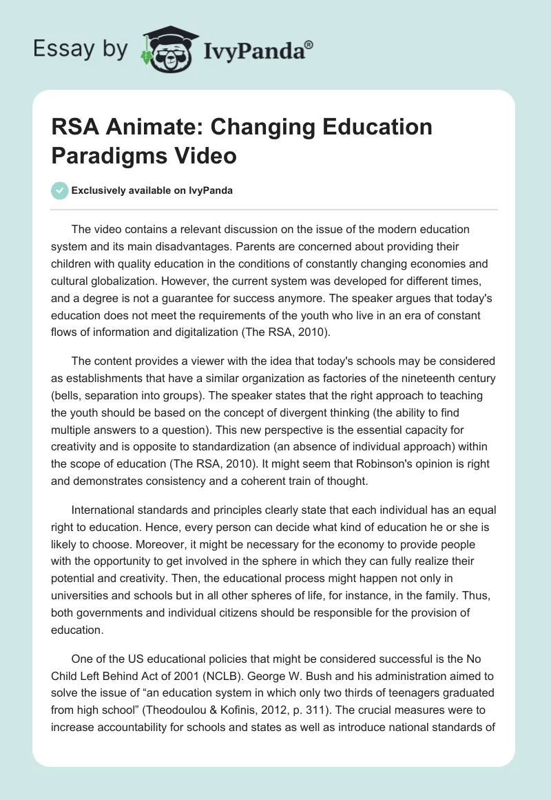 "RSA Animate: Changing Education Paradigms" Video. Page 1