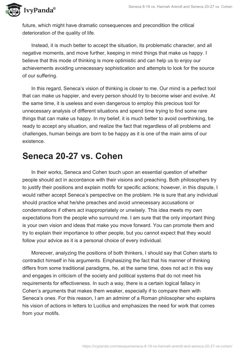 Seneca 8-19 vs. Hannah Arendt and Seneca 20-27 vs. Cohen. Page 2
