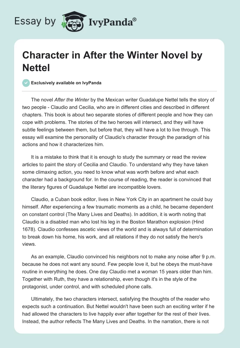 Character in "After the Winter" Novel by Nettel. Page 1