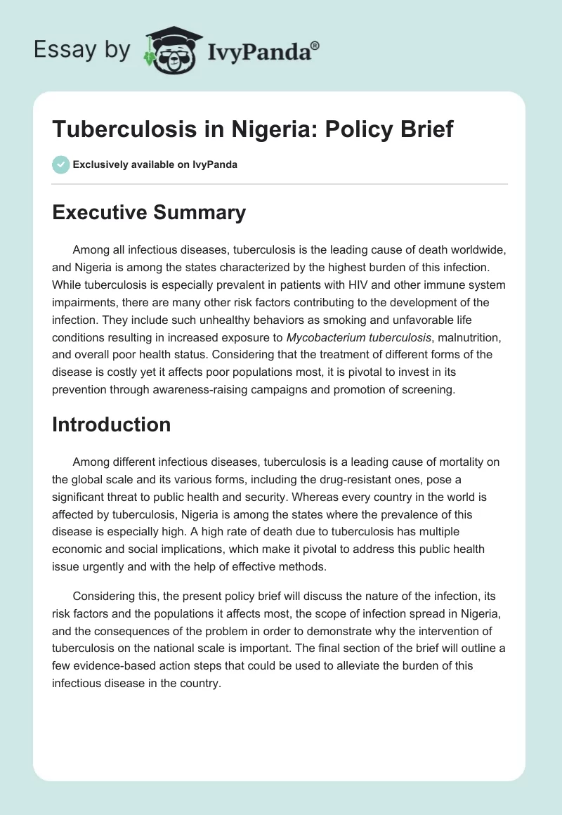 Tuberculosis in Nigeria: Policy Brief. Page 1