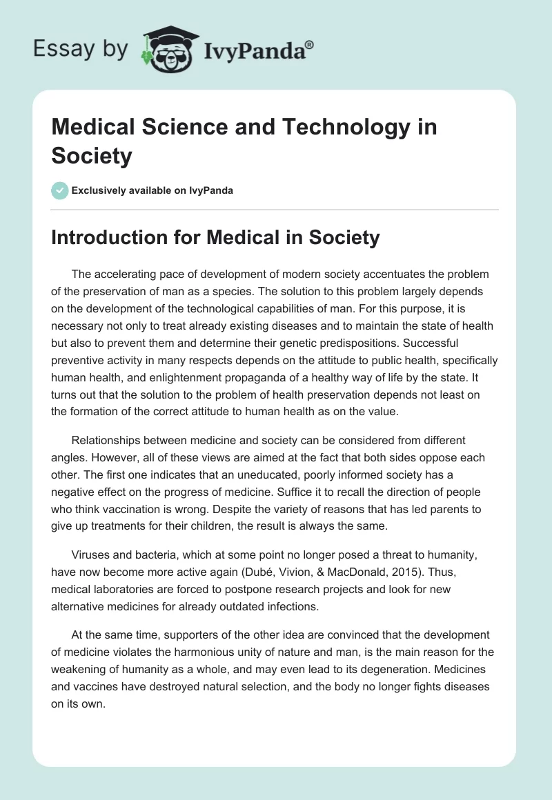 Medical Science and Technology in Society. Page 1