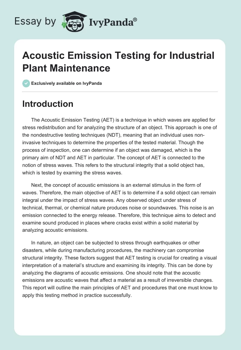 Acoustic Emission Testing for Industrial Plant Maintenance. Page 1