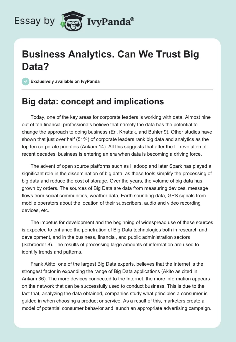 Business Analytics. Can We Trust Big Data?. Page 1