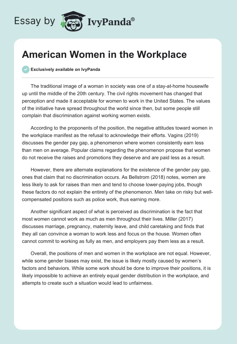 American Women in the Workplace. Page 1