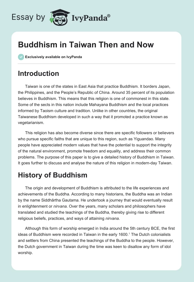 Buddhism in Taiwan Then and Now. Page 1