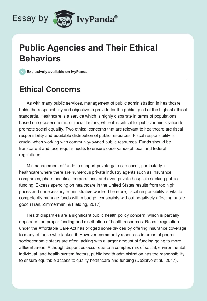 Public Agencies and Their Ethical Behaviors. Page 1