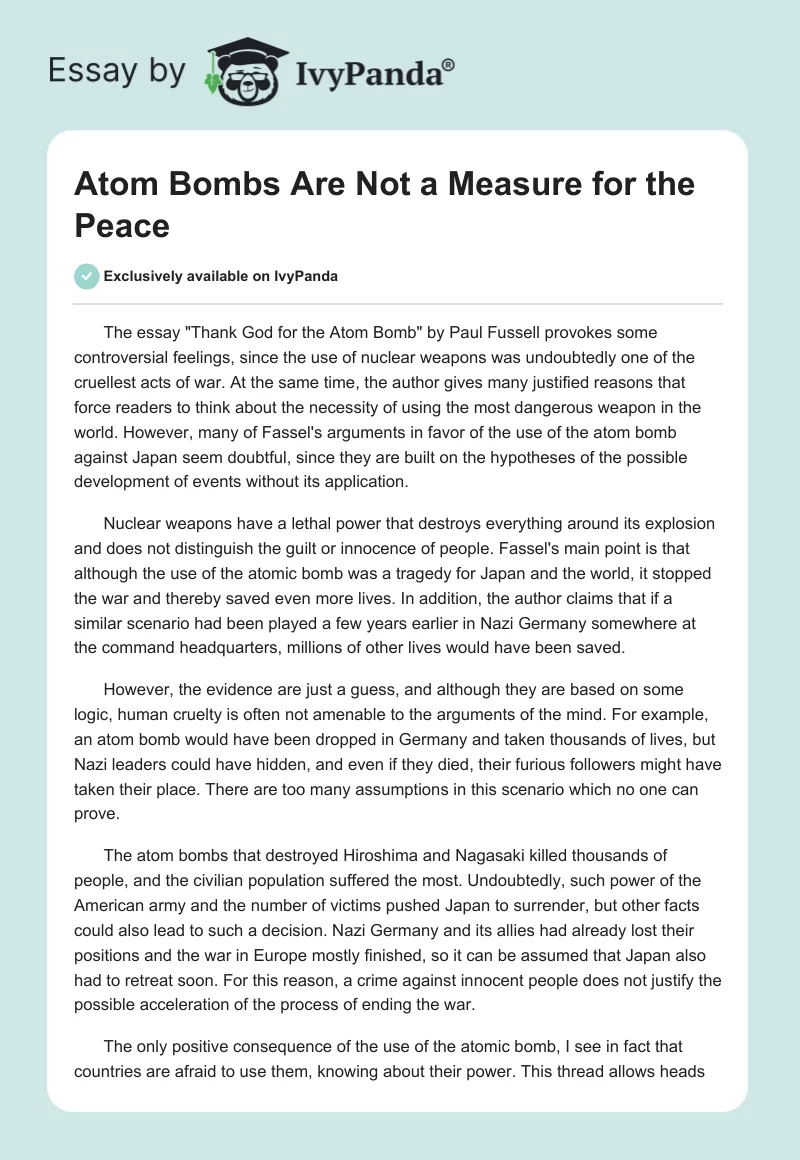 Atom Bombs Are Not a Measure for the Peace. Page 1
