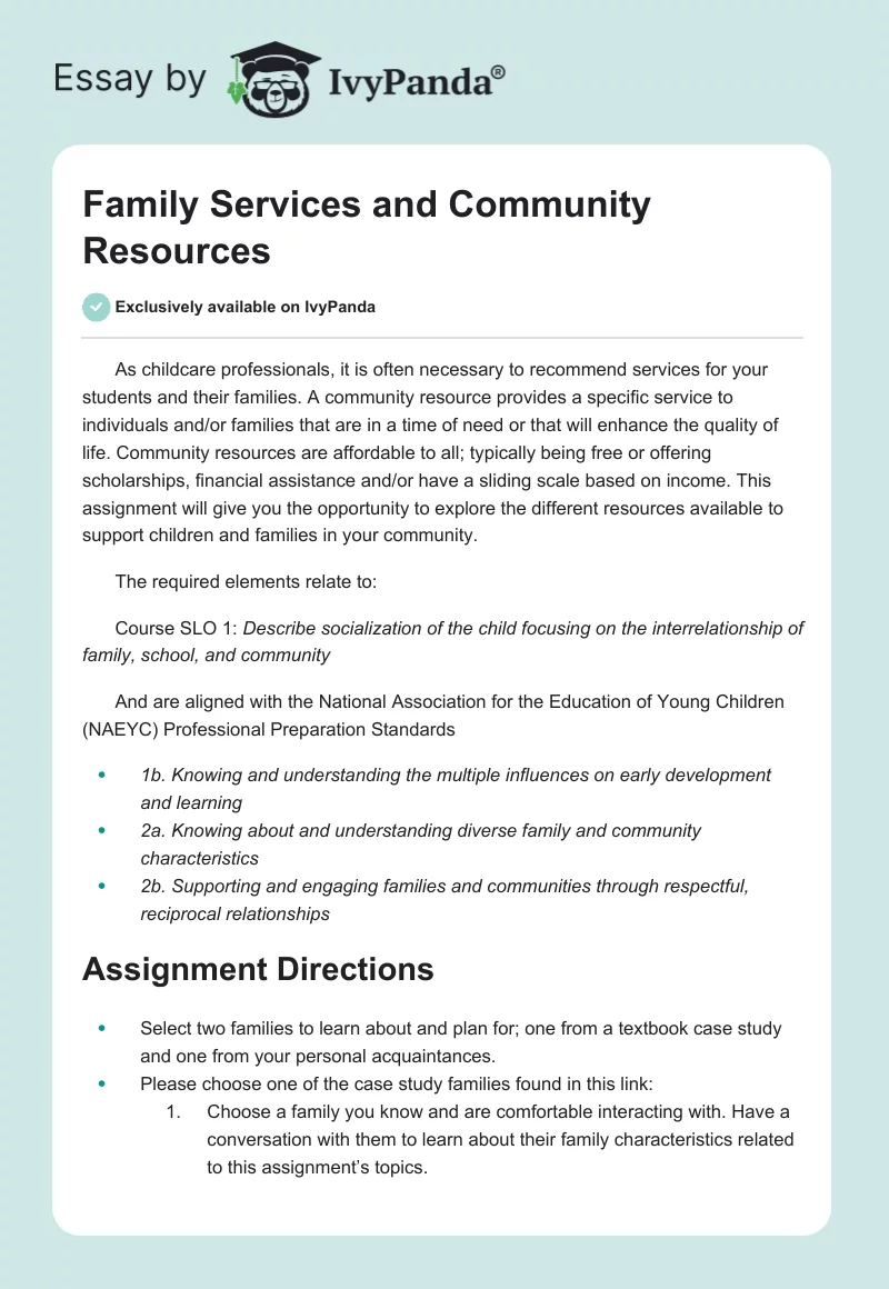 Family Services and Community Resources. Page 1