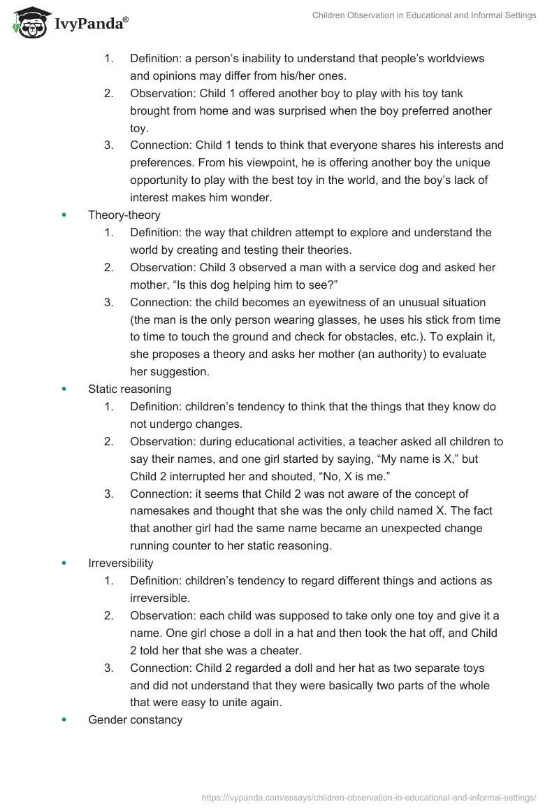 Children Observation in Educational and Informal Settings. Page 2