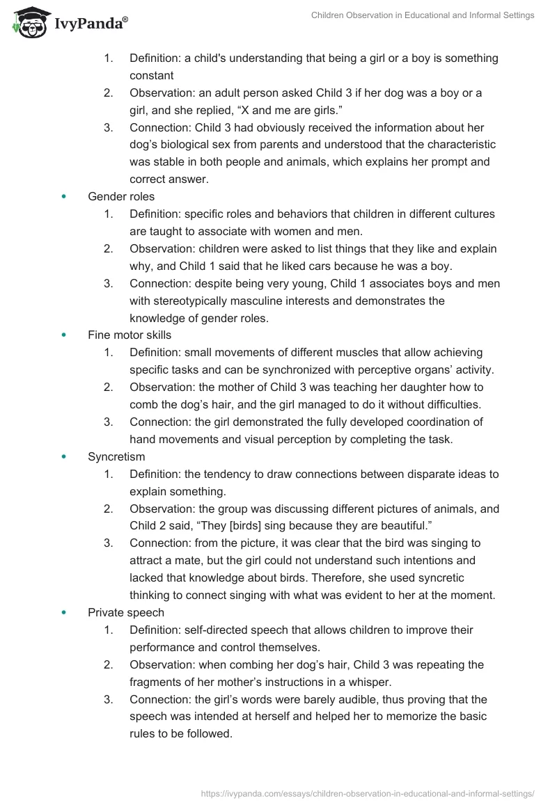 Children Observation in Educational and Informal Settings. Page 3
