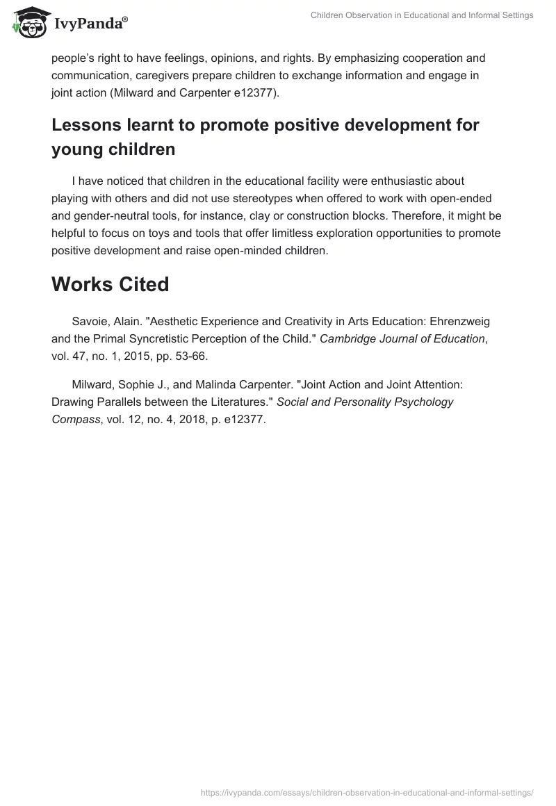 Children Observation in Educational and Informal Settings. Page 5