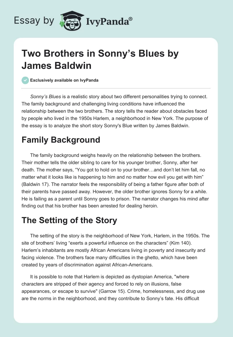 Two Brothers in Sonny’s Blues by James Baldwin. Page 1