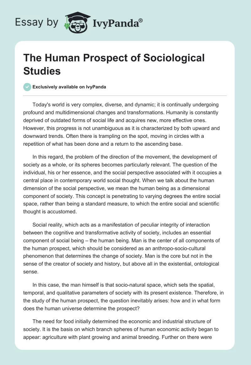 The Human Prospect of Sociological Studies. Page 1