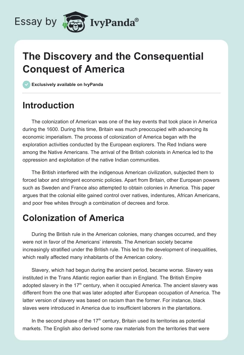 The Discovery and the Consequential Conquest of America. Page 1