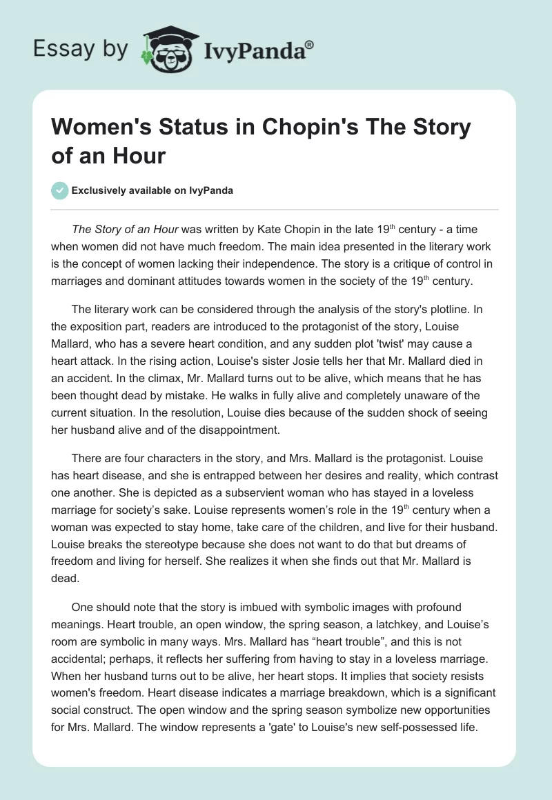 Women's Status in Chopin's "The Story of an Hour". Page 1