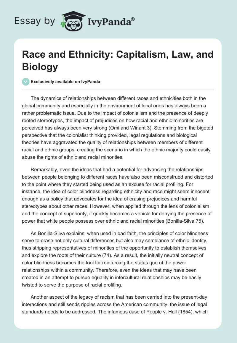 Race and Ethnicity: Capitalism, Law, and Biology. Page 1