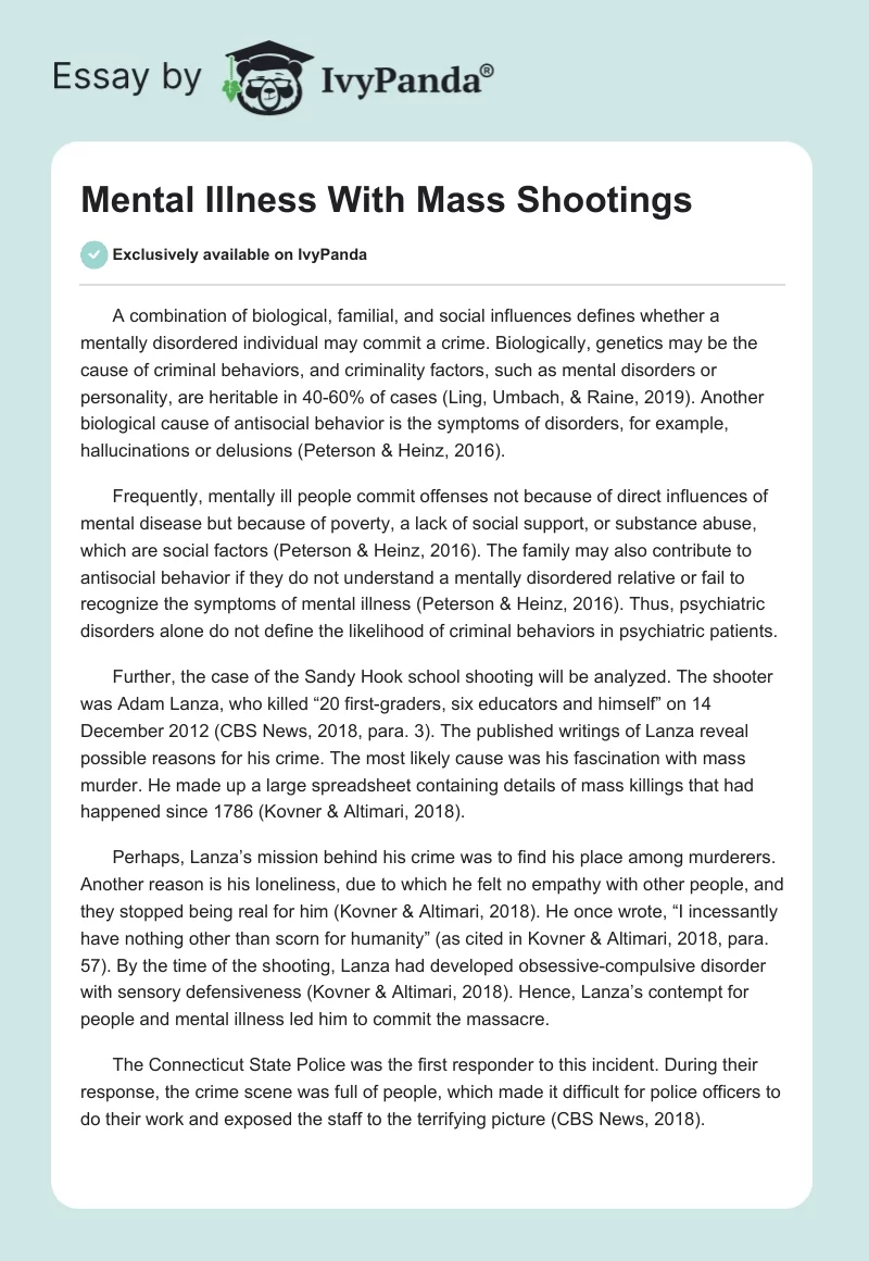 Mental Illness With Mass Shootings. Page 1