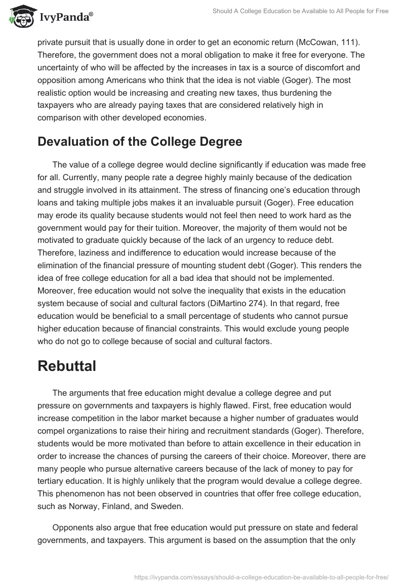 Should a College Education Be Available to All People for Free?. Page 4