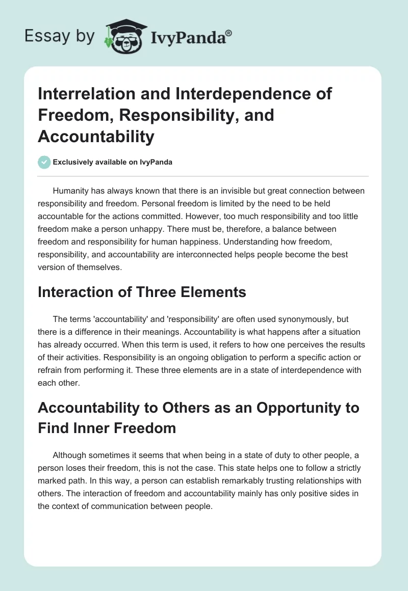 Interrelation and Interdependence of Freedom, Responsibility, and Accountability. Page 1