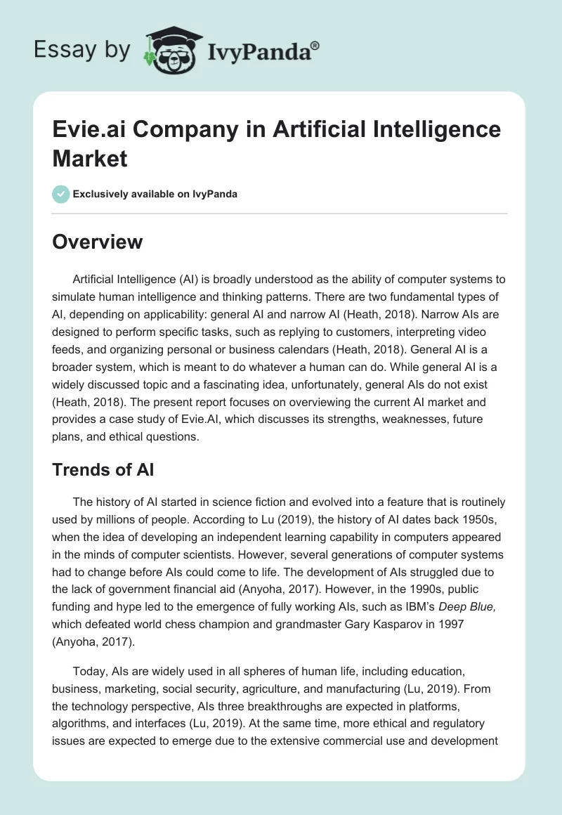 Evie.ai Company in Artificial Intelligence Market. Page 1