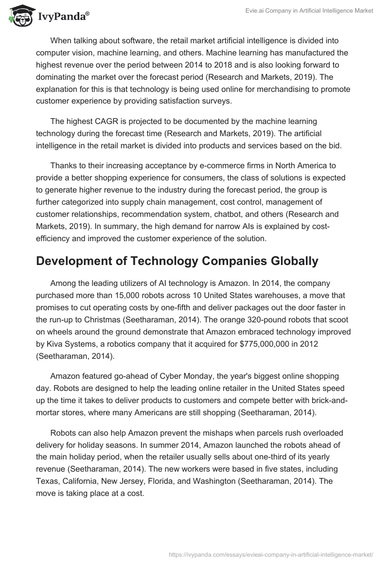 Evie.ai Company in Artificial Intelligence Market. Page 3